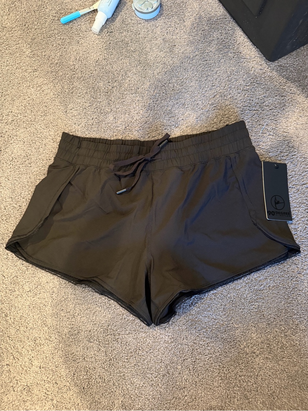90 Degree By Reflex Black Athletic Shorts with Drawstring